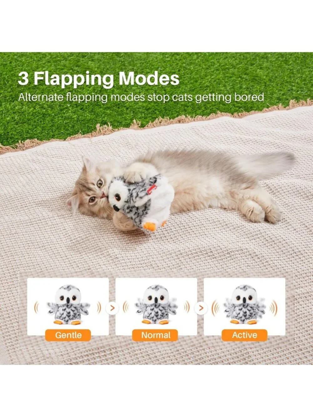 Interactive Rechargeable Cat Toy - Lifelike Flapping Owl with Bird Chirp, Catnip